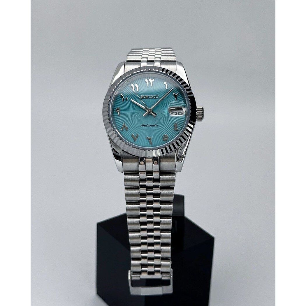 Custom Seiko Mod • Turquoise Green Fluted Arabic DateJust • 36mm